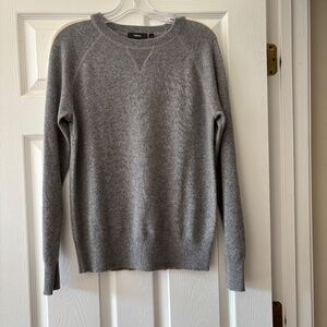 Theory Gray Athletic Stripe Crew Long Sleeve 100% Cashmere Sweater Size S